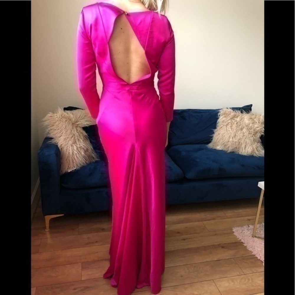 Open Back Formal Satin Maxi Dress Fuchsia